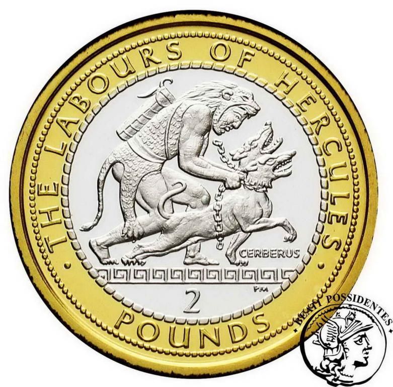 Gibraltar 2 Pounds - Elizabeth II Hercules and the Cerberus; Silver Proof