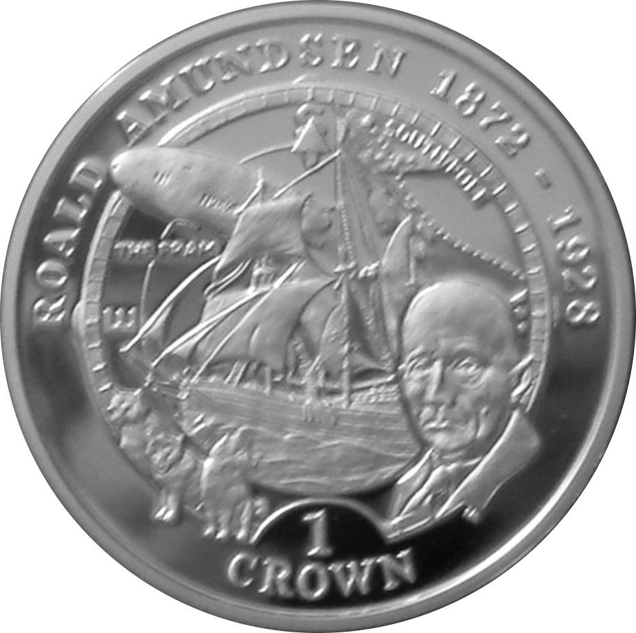Isle of Man 1 Crown - Elizabeth II Roald Amundsen; Silver reverse