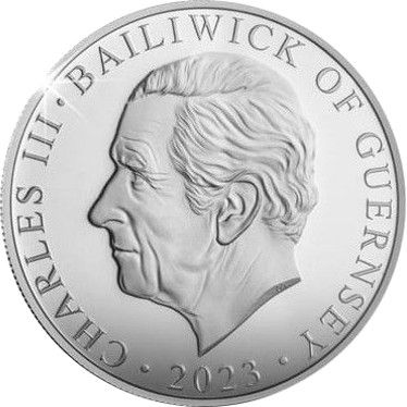 Guernsey 5 Pounds - Charles III Christopher Wren; Silver Proof obverse