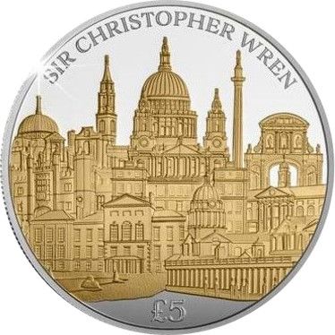 Guernsey 5 Pounds - Charles III Christopher Wren; Silver Proof