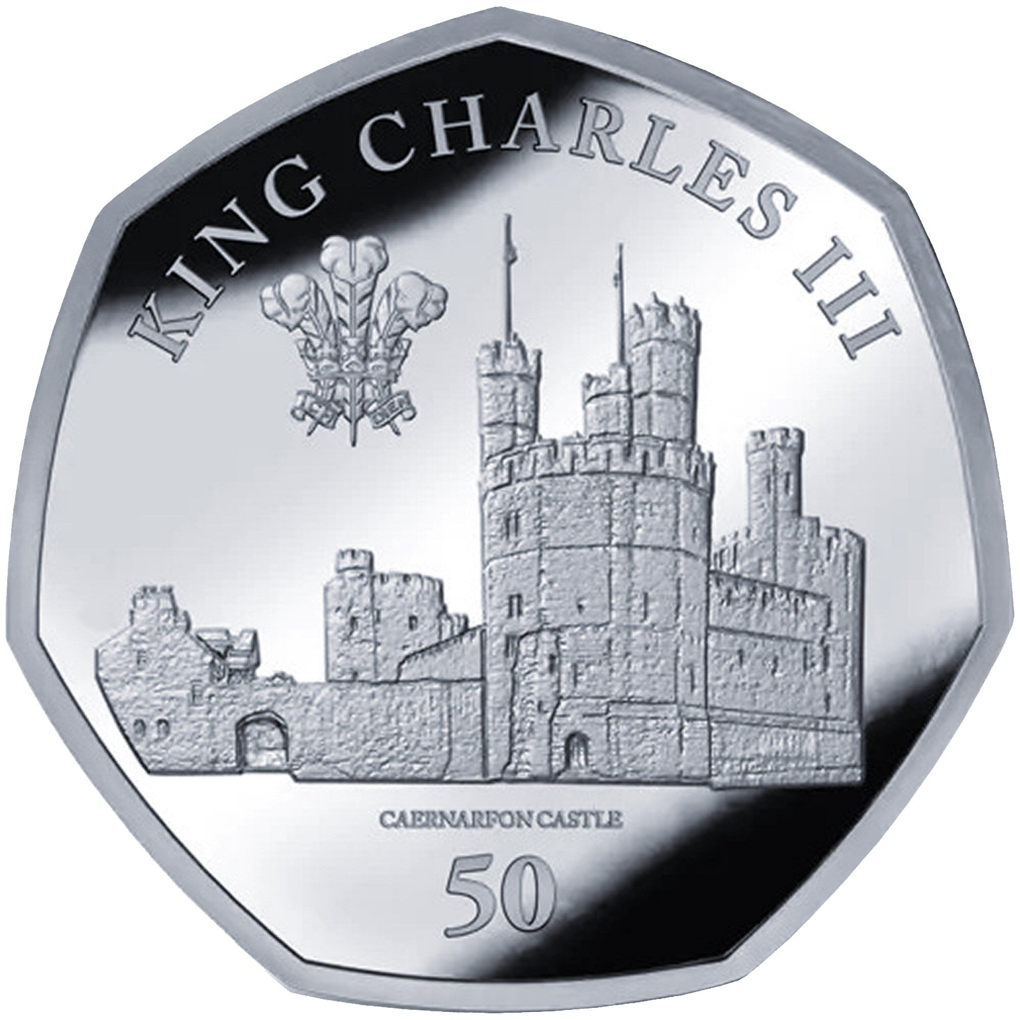 British Antarctic Territory 50 Pence - Charles III Caernarfon Castle; Silver