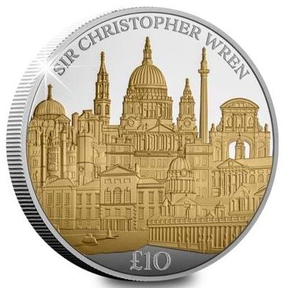 Guernsey 10 Pounds - Charles III Christopher Wren reverse
