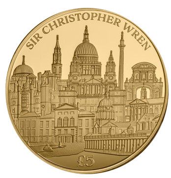 Guernsey 5 Pounds - Charles III Christopher Wren; Gold Proof
