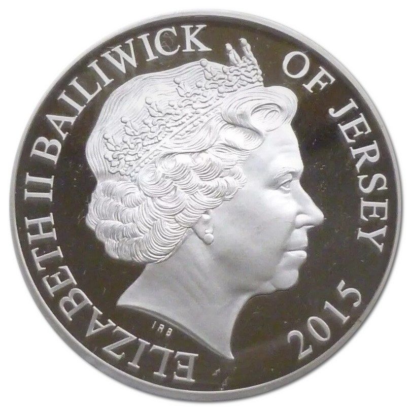 Jersey 5 Pounds - Elizabeth II Remembrance Day 2015; Silver Proof obverse