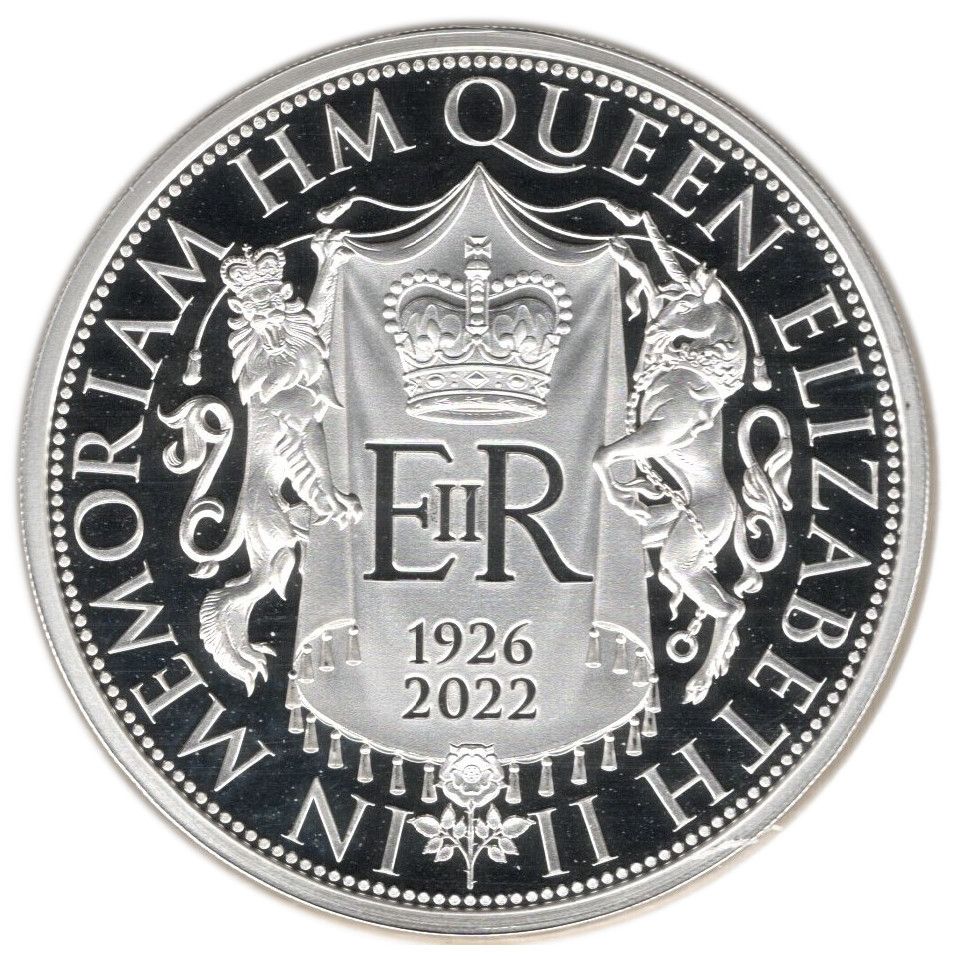 Guernsey 5 Pounds - Charles III Life and Legacy of Queen Elizabeth II; Silver Proof reverse