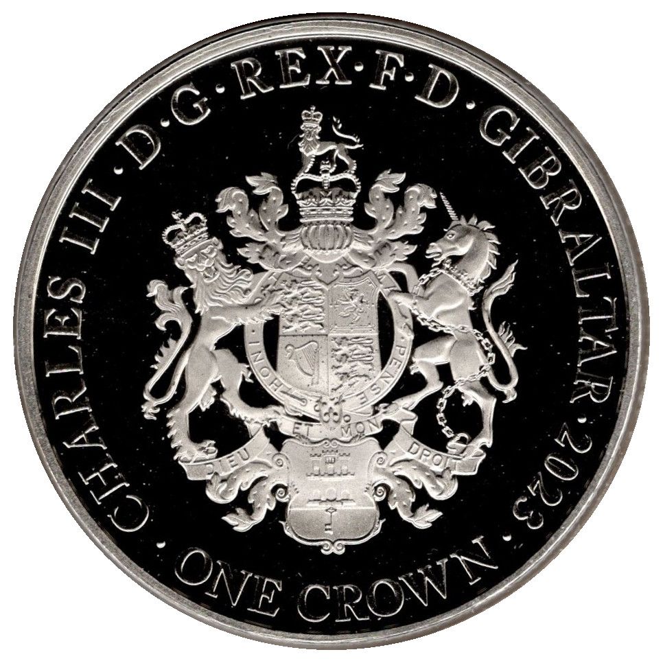 Gibraltar 1 Crown - Charles III Rugby Six Nations 2023; Wales obverse
