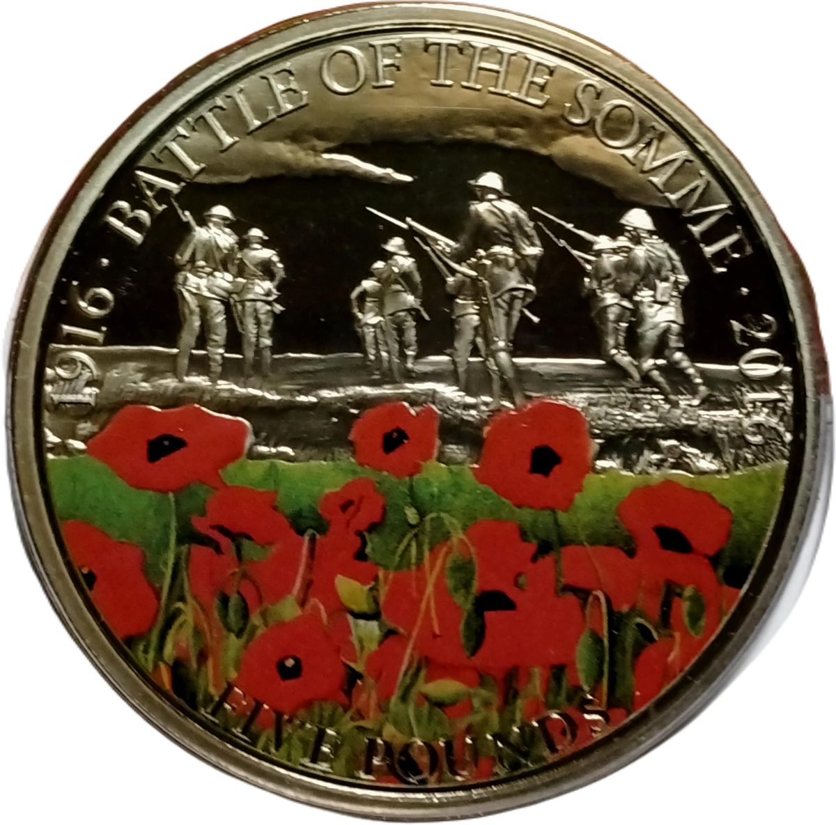 Guernsey 5 Pounds - Elizabeth II Battle of the Somme; Coloured