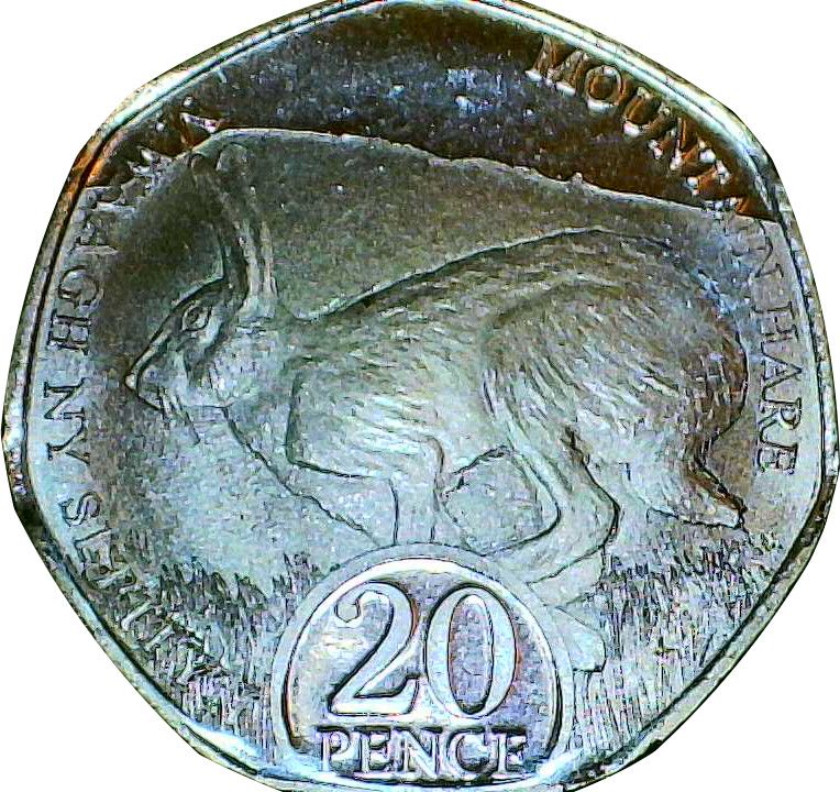 Isle of Man 20 Pence - Charles III Mountain hare reverse