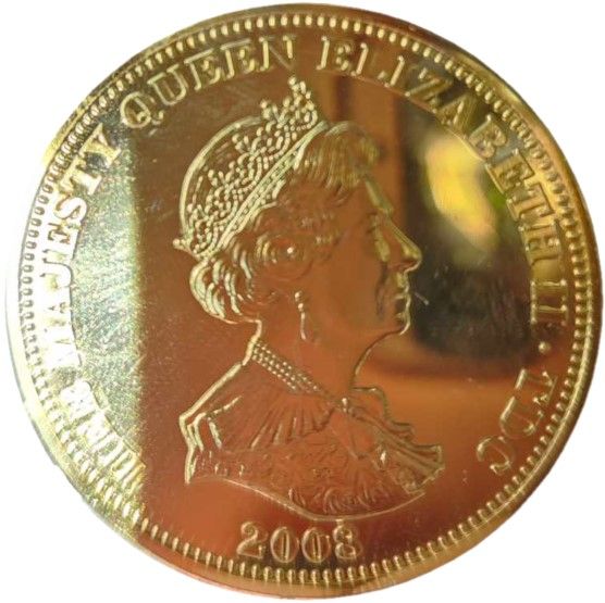 Tristan da Cunha 5 Pounds - Elizabeth II Anniversary of Lord Nelson's Birth; Gold plated obverse