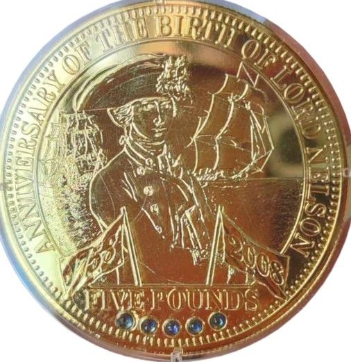 Tristan da Cunha 5 Pounds - Elizabeth II Anniversary of Lord Nelson's Birth; Gold plated