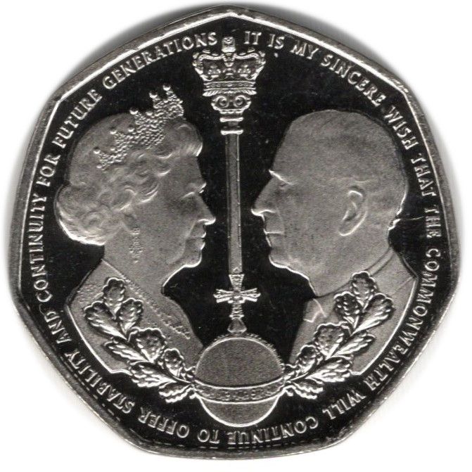 Gibraltar 50 Pence - Charles III End of 1 Reign & the Beginning of a new Era reverse
