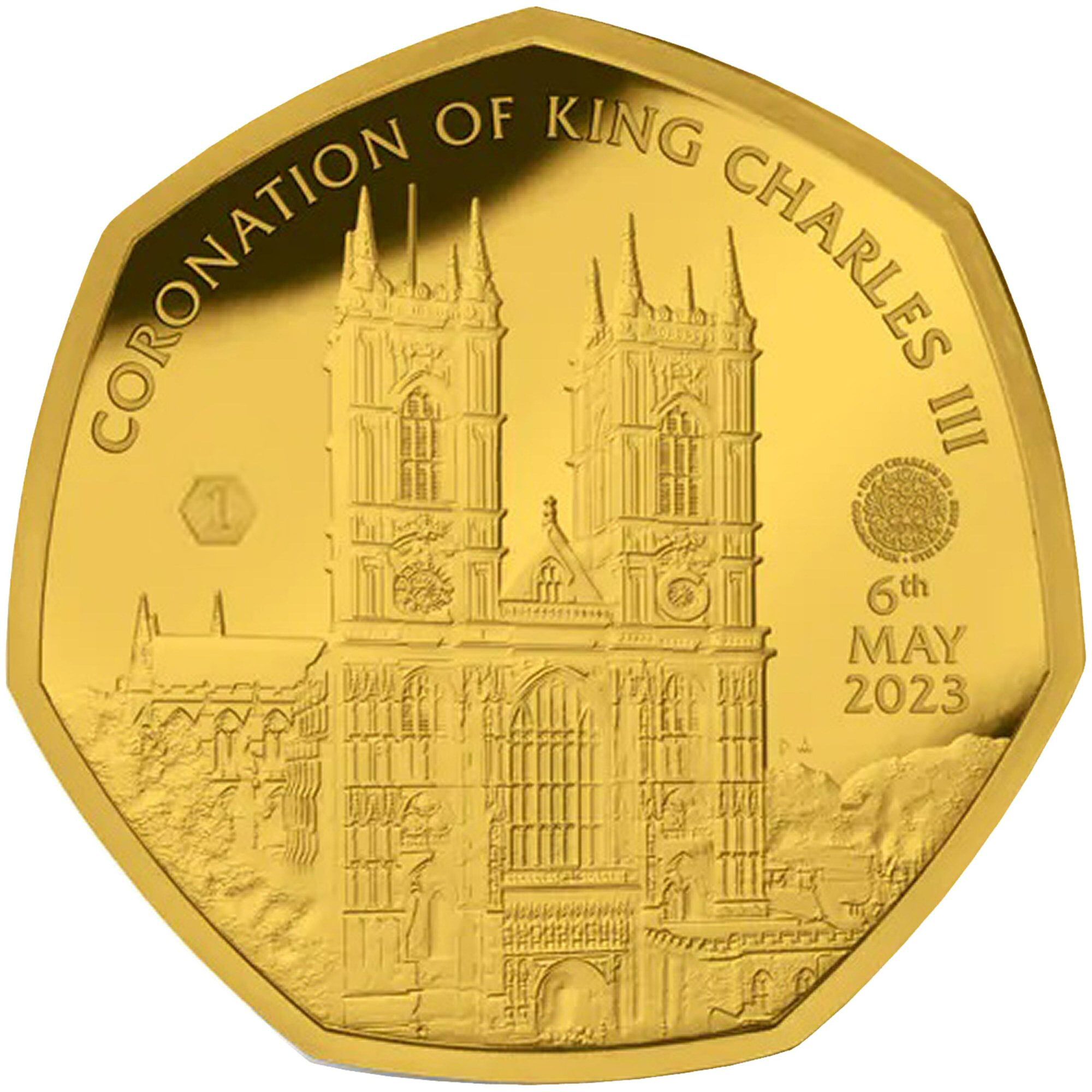 British Antarctic Territory 50 Pence - Charles III Westminster Abbey; Silver; Gold plated reverse
