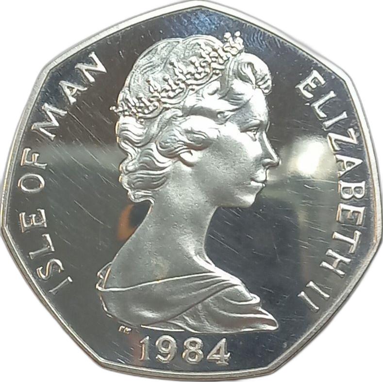 Isle of Man 50 Pence - Elizabeth II Christmas 1984; Silver Proof obverse