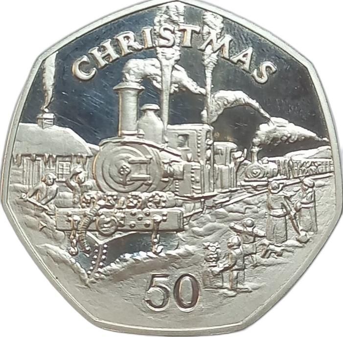 Isle of Man 50 Pence - Elizabeth II Christmas 1984; Silver Proof reverse