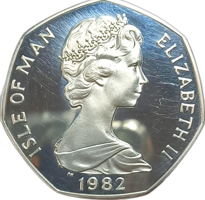 Isle of Man 50 Pence - Elizabeth II Tourist Trophy Motorcycle Races; Silver Proof obverse
