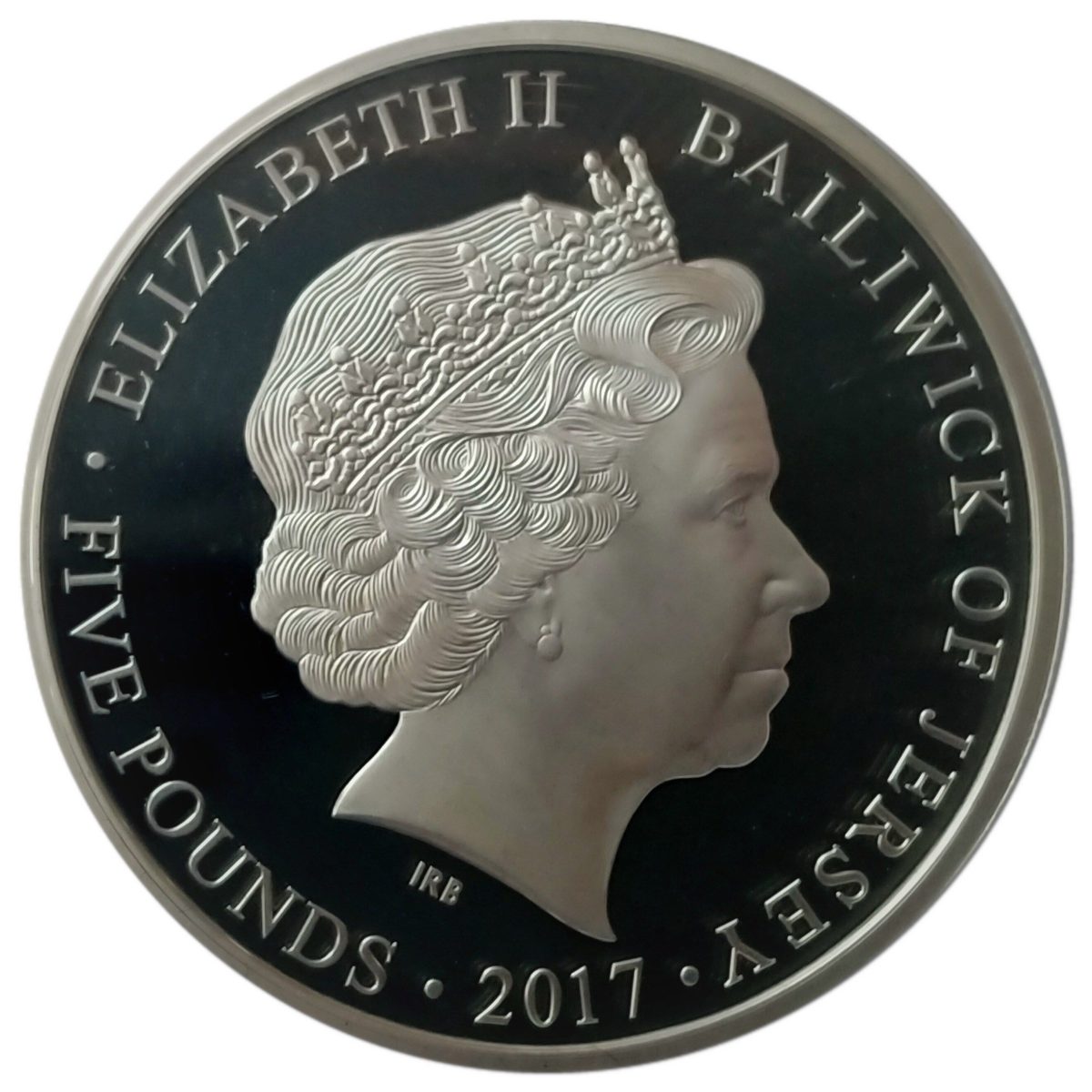 Jersey 5 Pounds - Elizabeth II King Canute; Silver Proof obverse