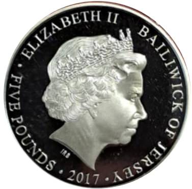 Jersey 5 Pounds - Elizabeth II King Canute obverse