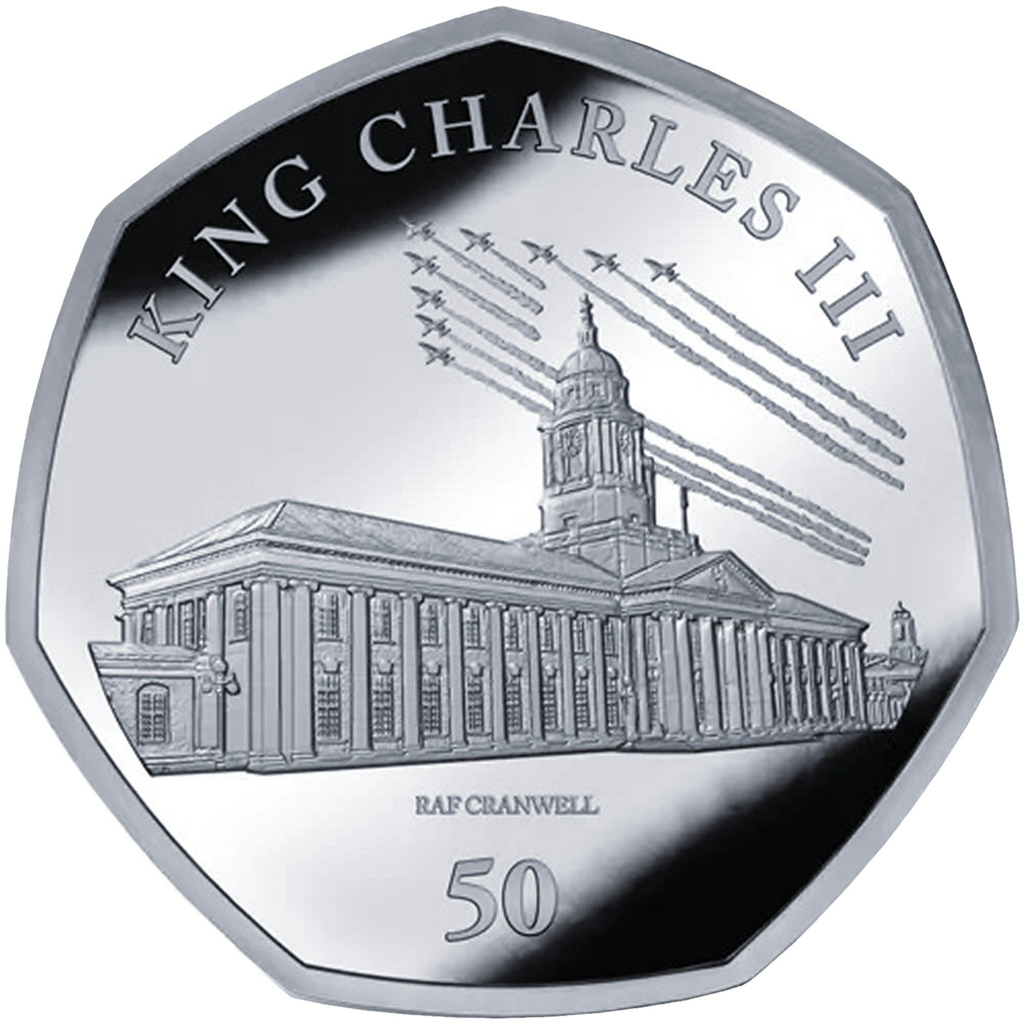 British Antarctic Territory 50 Pence - Charles III RAF Cranwell; Silver reverse