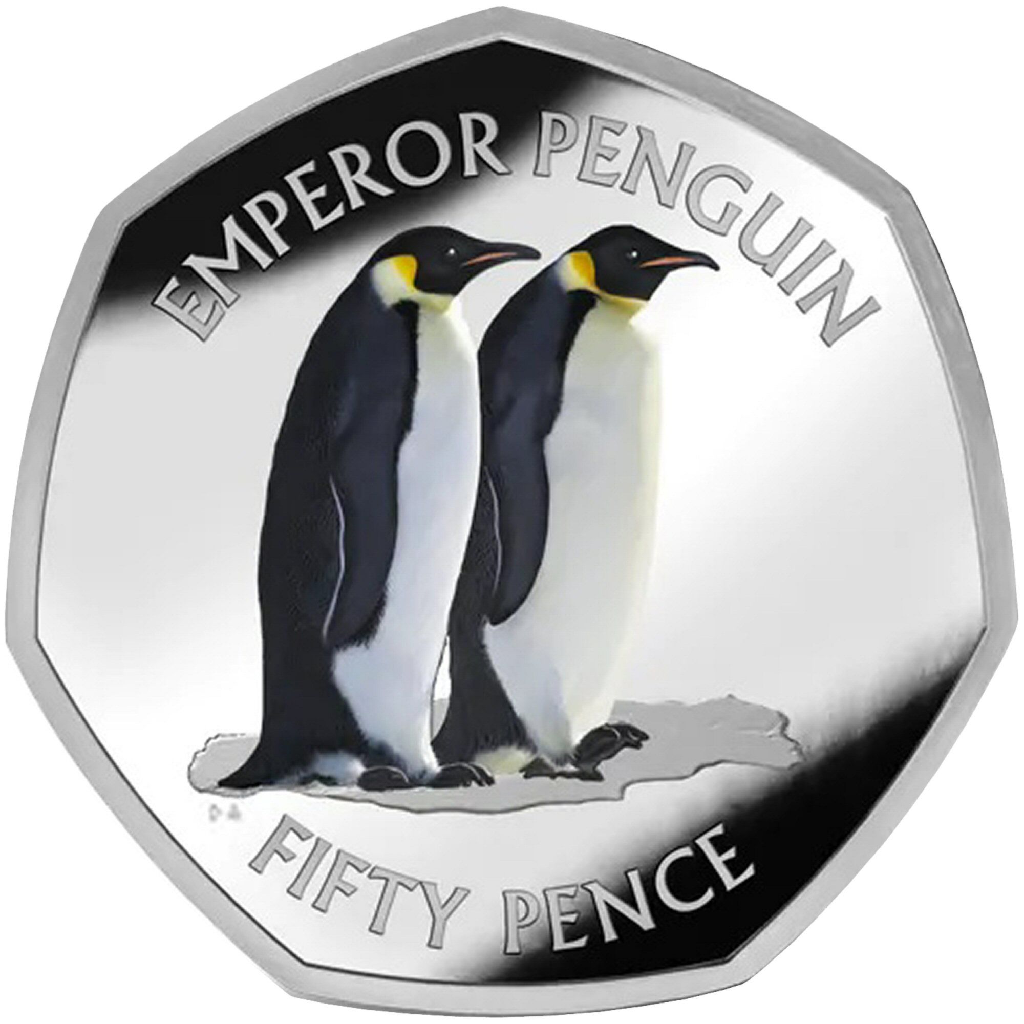 British Antarctic Territory 50 Pence - Charles III Emperor penguin; Coloured