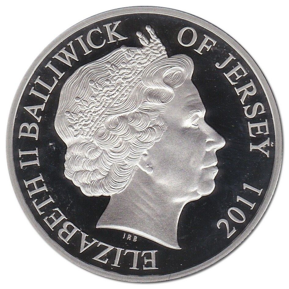 Jersey 5 Pounds - Elizabeth II The Royal Wedding 2011; Silver Proof obverse
