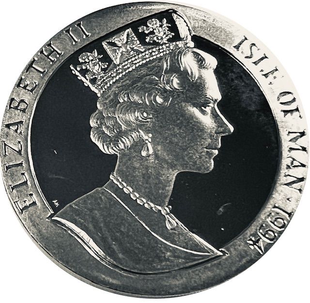 Isle of Man 1 Crown - Elizabeth II Player being tackled; Silver obverse