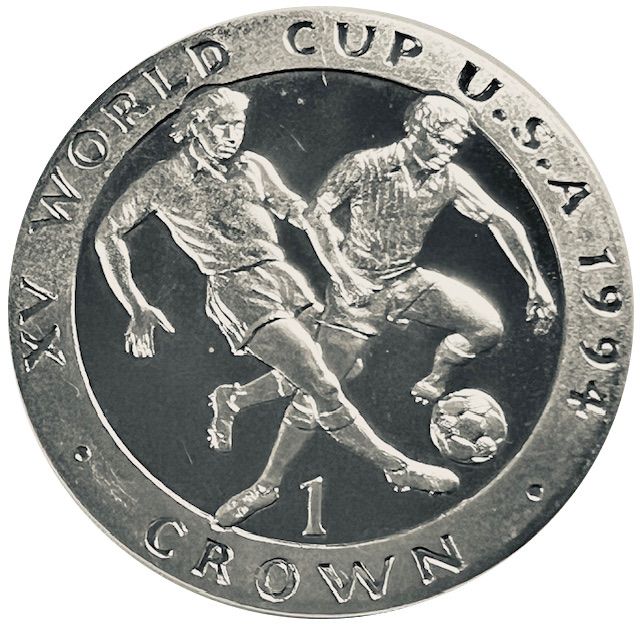 Isle of Man 1 Crown - Elizabeth II Player being tackled; Silver reverse