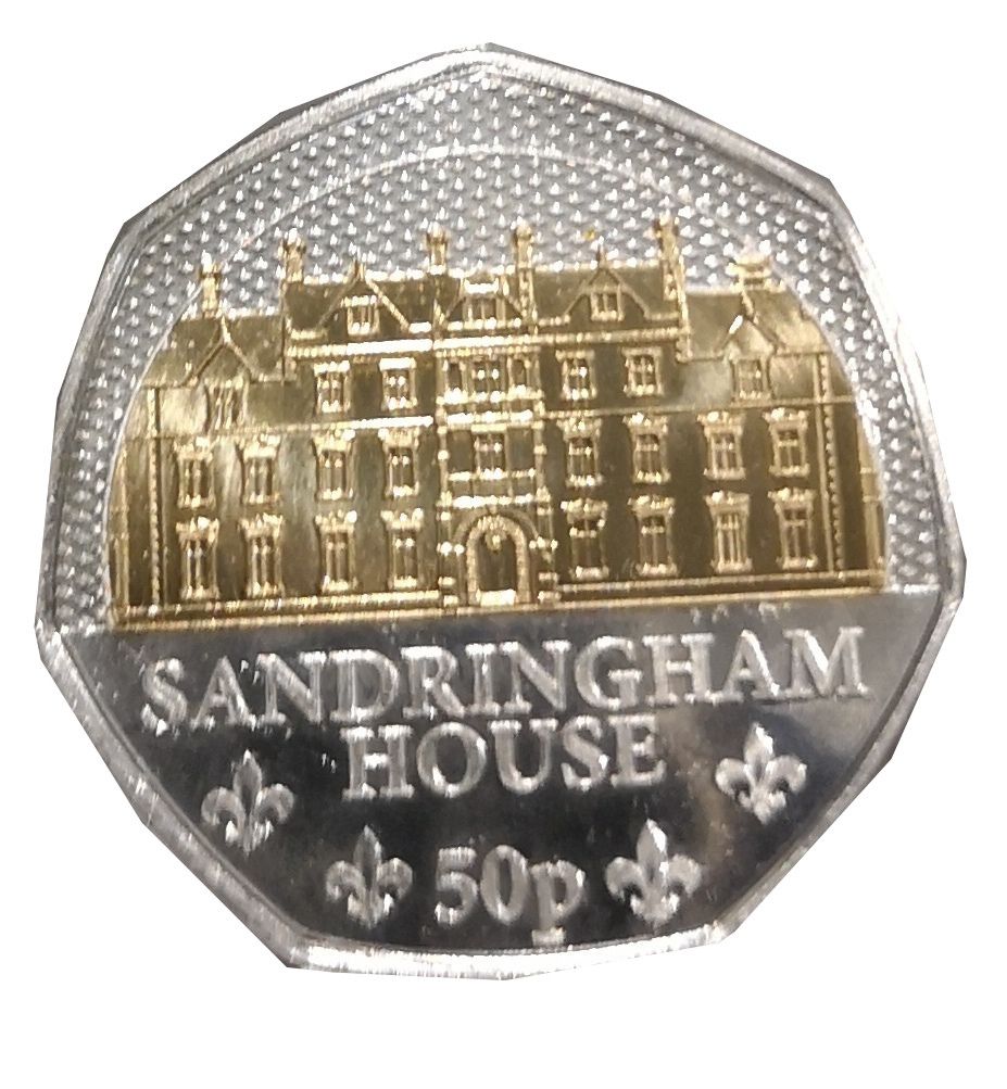 Jersey 50 Pence - Charles III Royal Residence - Sandringham House; Silver/Gold Plated reverse