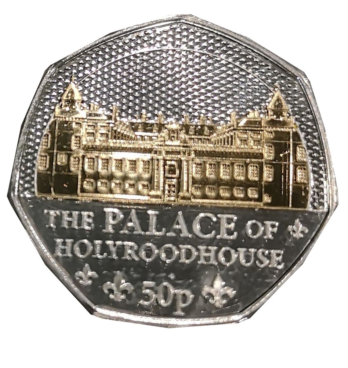 Jersey 50 Pence - Charles III Royal Residence - The Palace of Holyroodhouse; Silver/Gold Plated reverse
