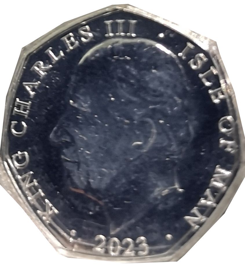 Isle of Man 50 Pence - Charles III Anthem; Send Him Victorious; Ag-Au Plated obverse