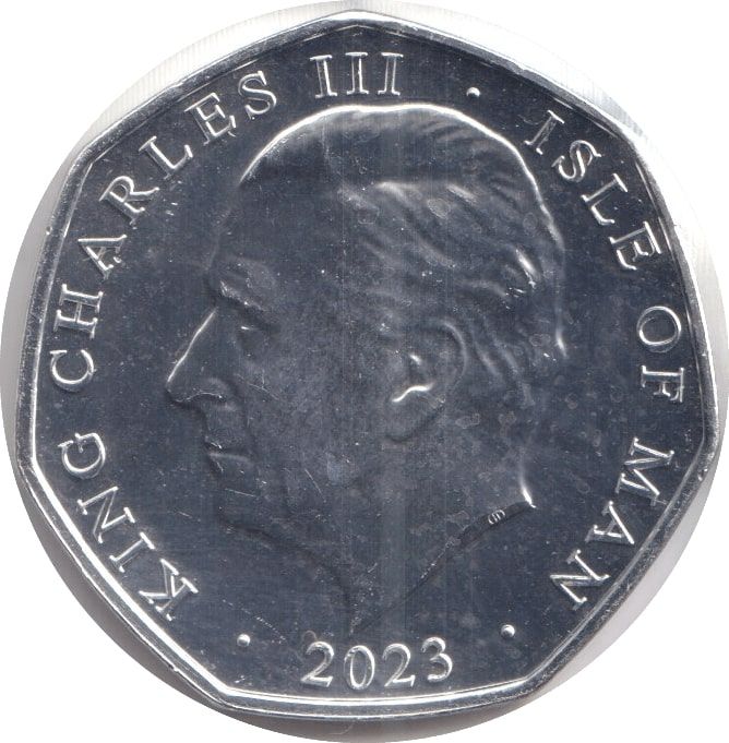 Isle of Man 50 Pence - Charles III Anthem - God Save Our Gracious King; Ag-Au Plated obverse