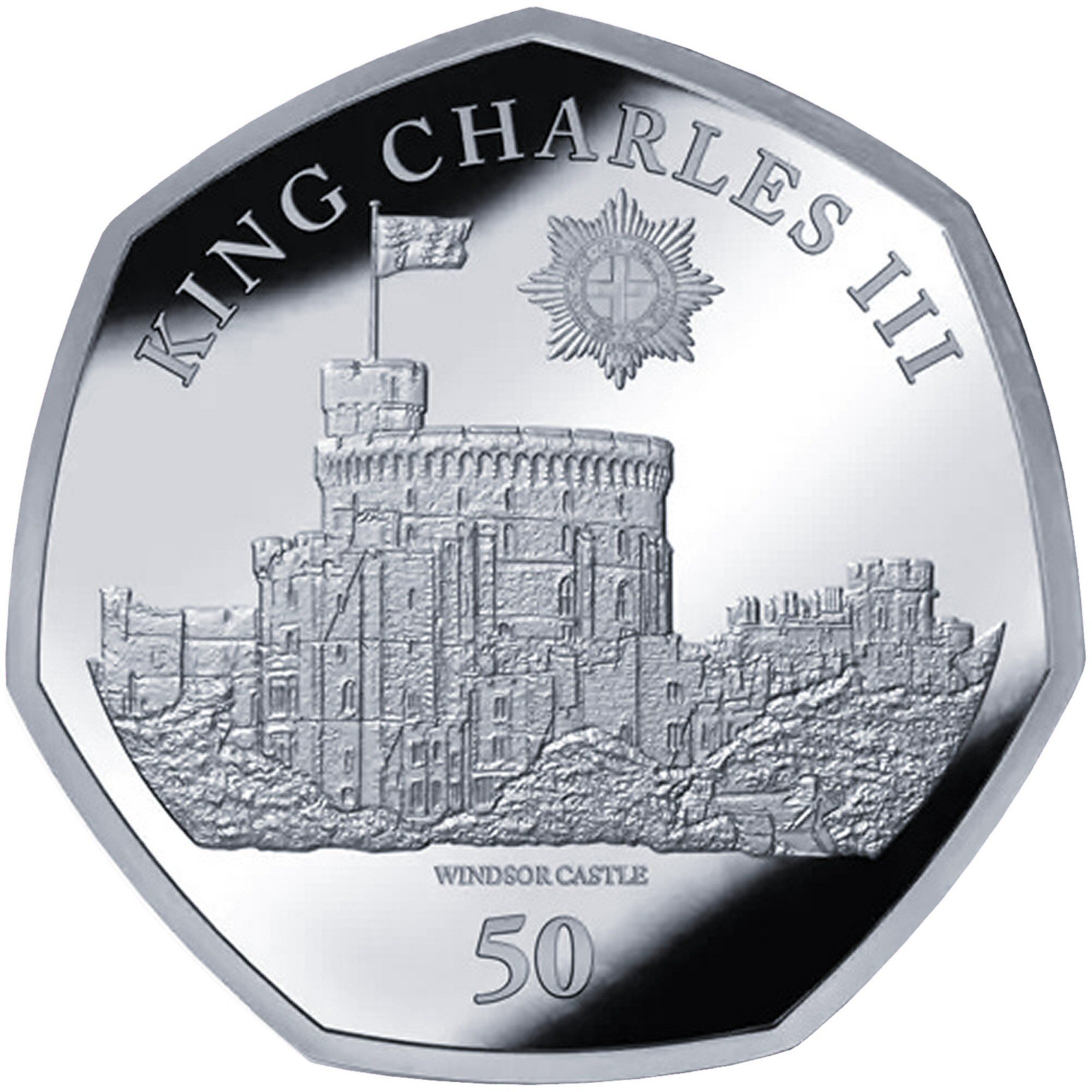 British Antarctic Territory 50 Pence - Charles III Windsor Castle; Silver reverse