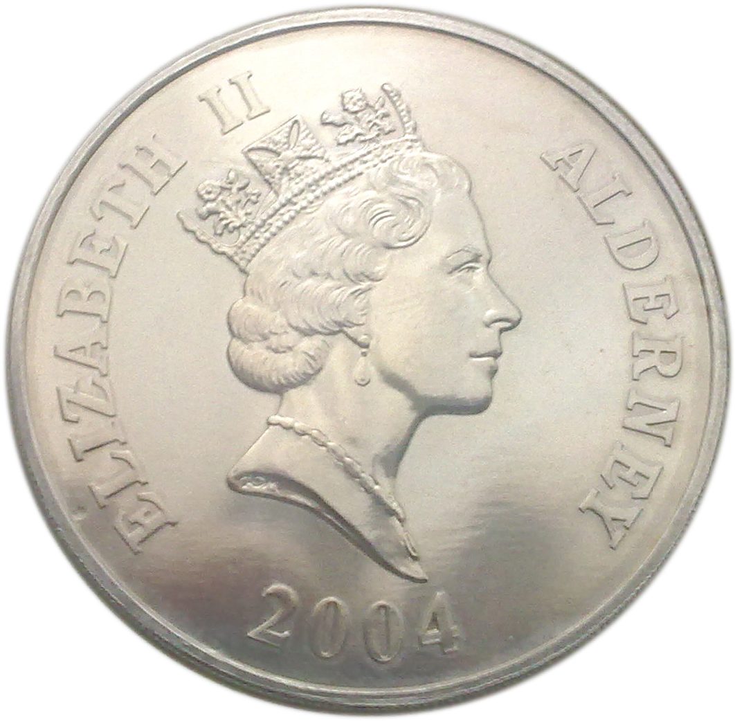 Alderney 5 Pounds - Elizabeth II Preparing the Locomotive obverse