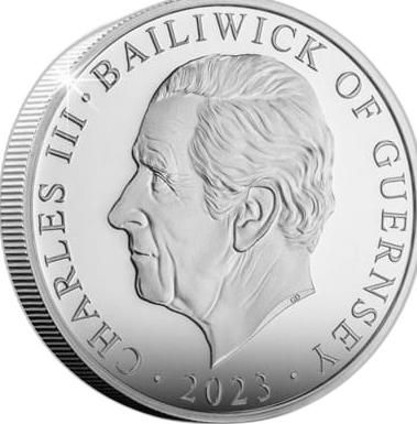 Guernsey 5 Pounds - Charles III King Charles III 75th Birthday; Silver Proof obverse