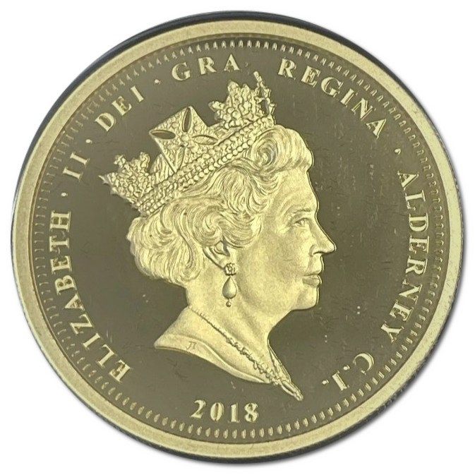 Alderney 5 Pounds - Elizabeth II 65th Ann. Coronation; Gold plated obverse