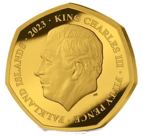 Falkland Islands 50 Pence - Charles III Coronation; Gold Plated Silver obverse