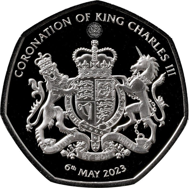 South Georgia and the South Sandwich Islands 50 Pence - Charles III Royal Coat of Arms; Silver Proof