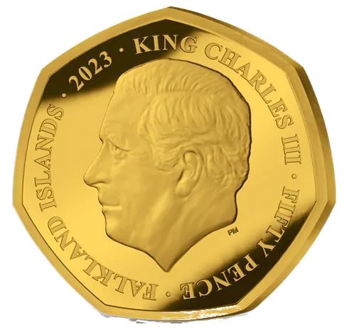 Falkland Islands 50 Pence - Charles III Coronation; Gold Plated obverse