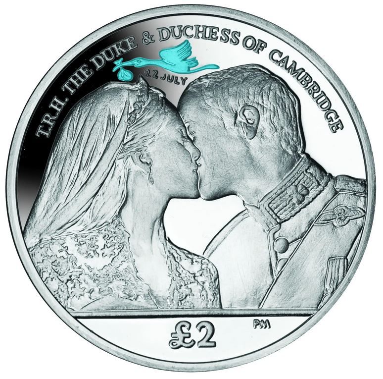 South Georgia and the South Sandwich Islands 2 Pounds - Elizabeth II Birth of Prince George; Silver Proof Coloured