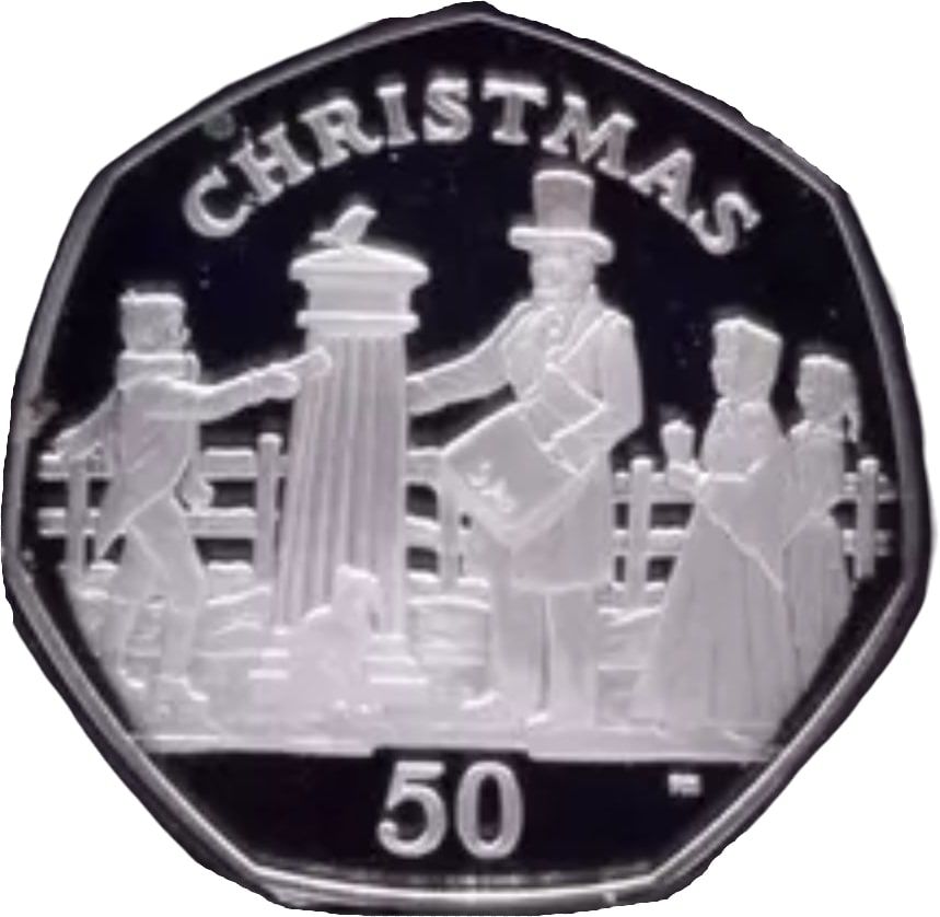Isle of Man 50 Pence - Elizabeth II Christmas 2001; Silver Proof
