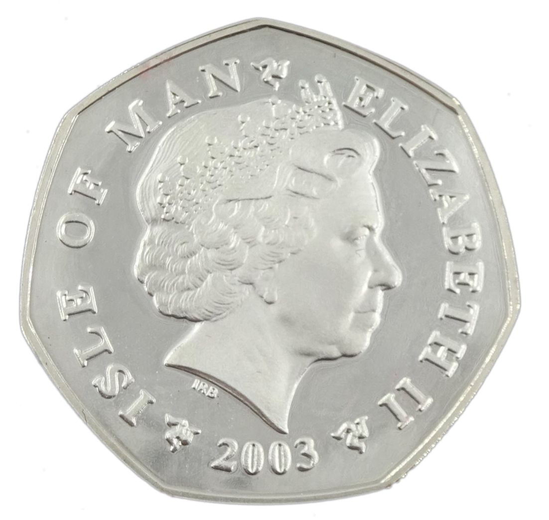 Isle of Man 50 Pence - Elizabeth II Christmas 2003; Silver Proof Colourised obverse