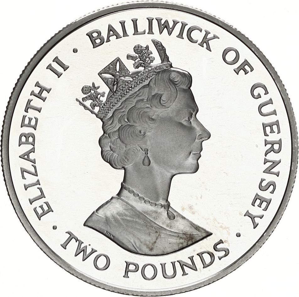 Guernsey 2 Pounds - Elizabeth II Brimstone Butterfly; Silver Proof obverse