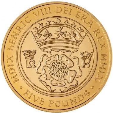 Guernsey 5 Pounds - Elizabeth II Henry VIII; Gold Proof reverse