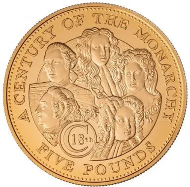 Guernsey 5 Pounds - Elizabeth II 18th Century Monarchy; Gold Proof reverse