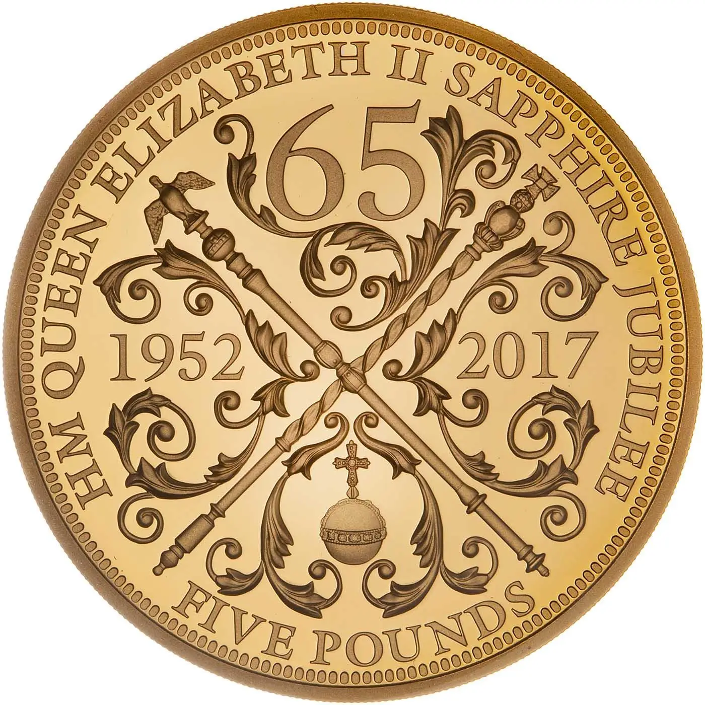 Guernsey 5 Pounds - Elizabeth II Sapphire Jubilee; Gold Proof