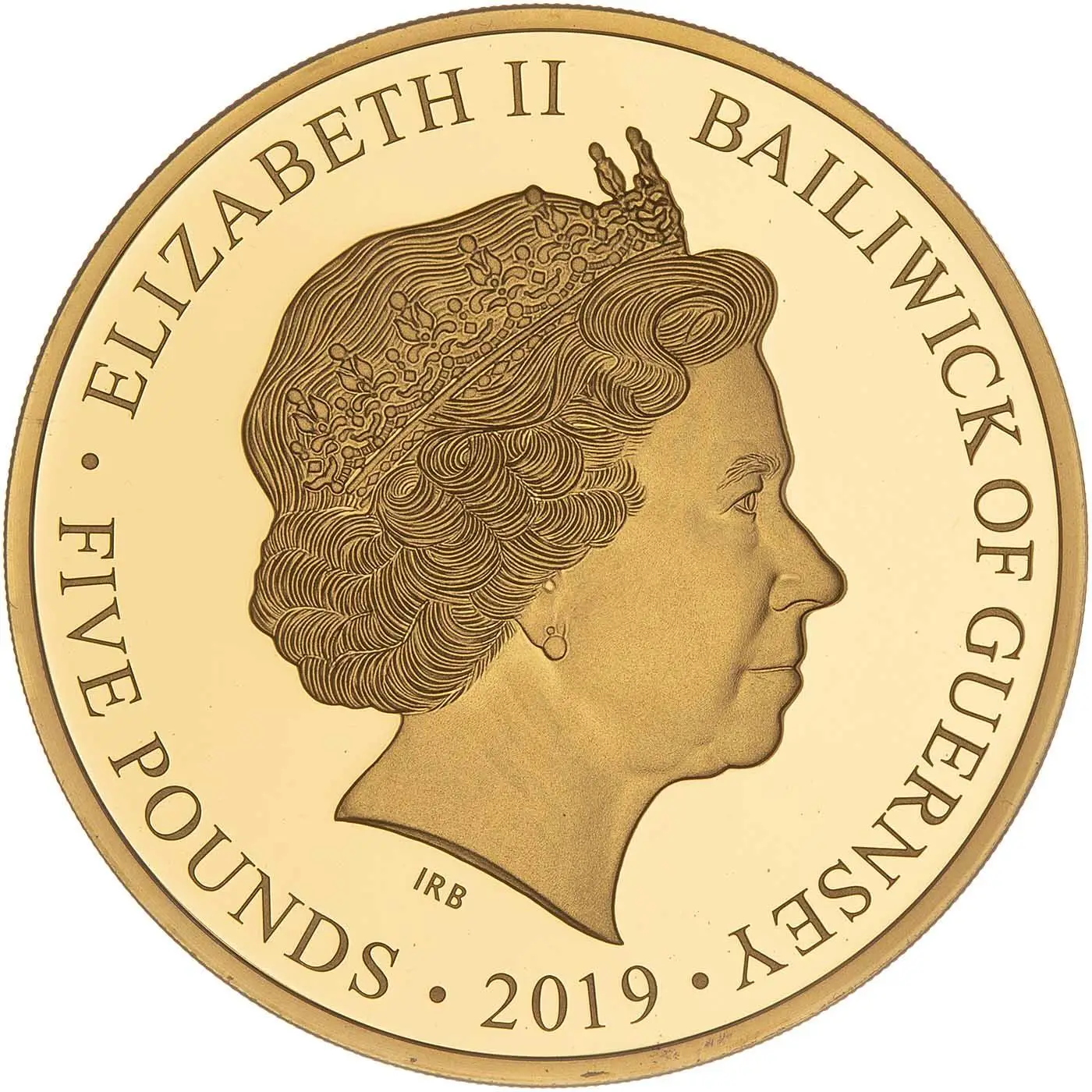 Guernsey 5 Pounds - Elizabeth II D-Day Landing 01.20; Gold Proof obverse