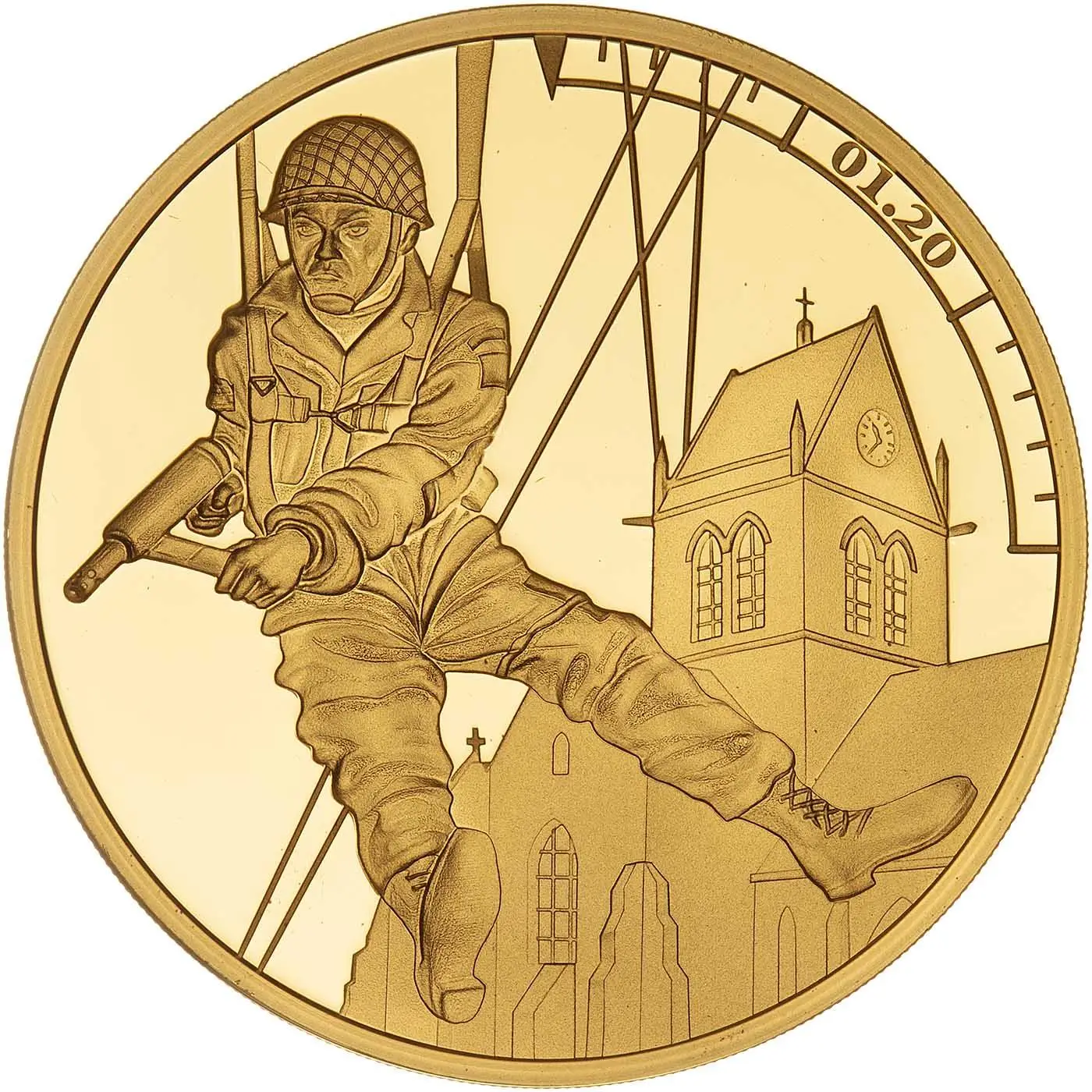 Guernsey 5 Pounds - Elizabeth II D-Day Landing 01.20; Gold Proof