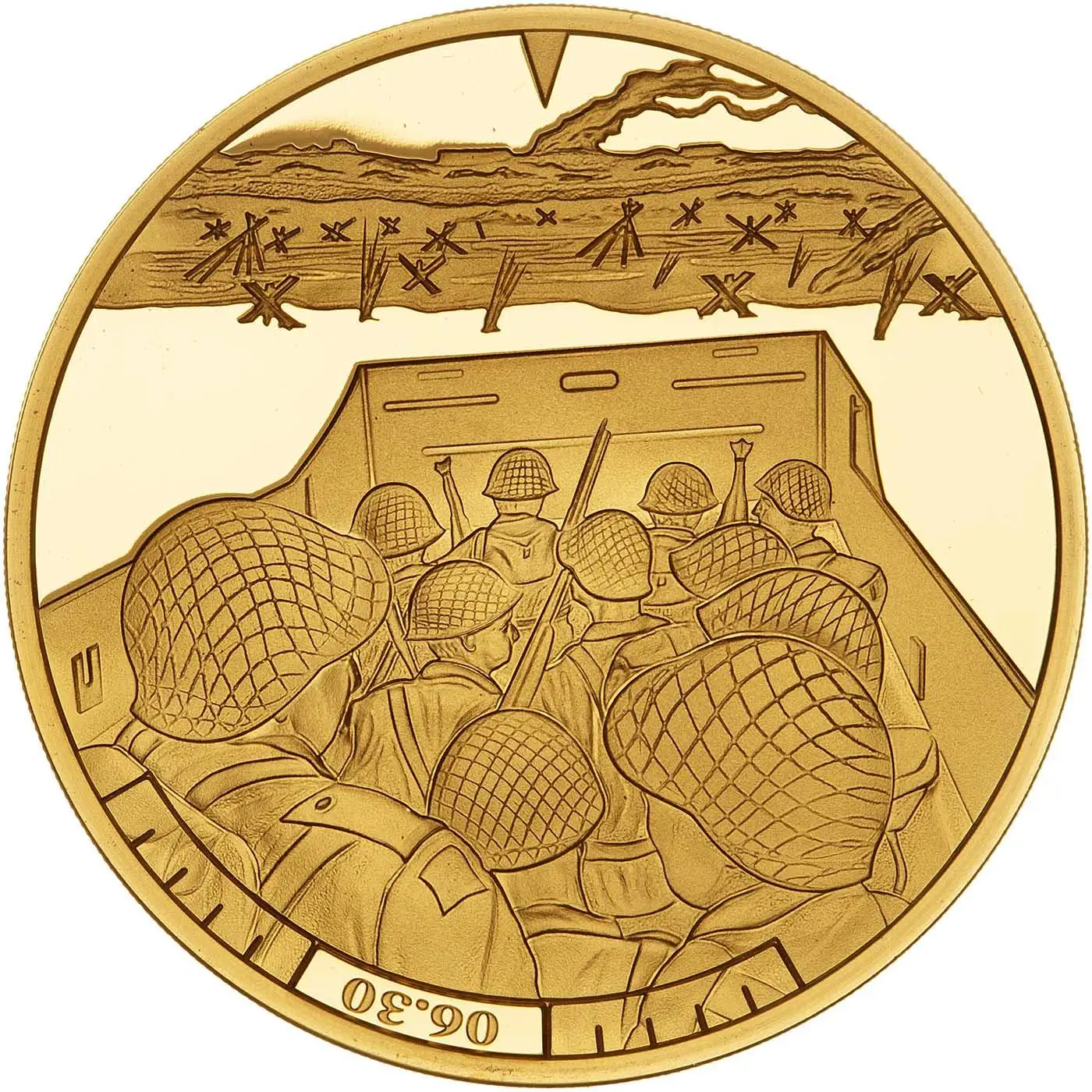 Guernsey 5 Pounds - Elizabeth II D-Day Landing 06.30; Gold Proof reverse