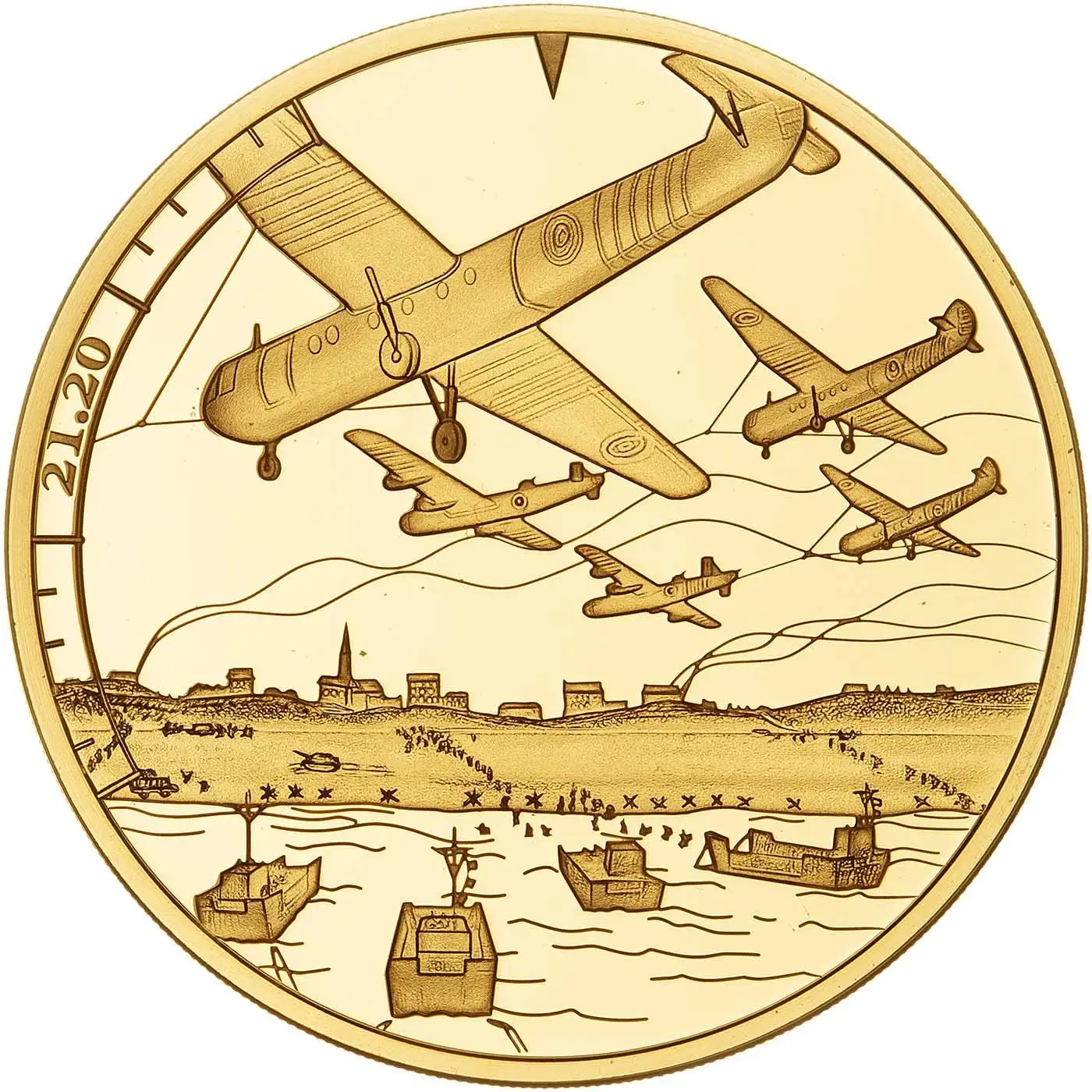 Guernsey 5 Pounds - Elizabeth II D-Day Landing 21.20; Gold Proof reverse