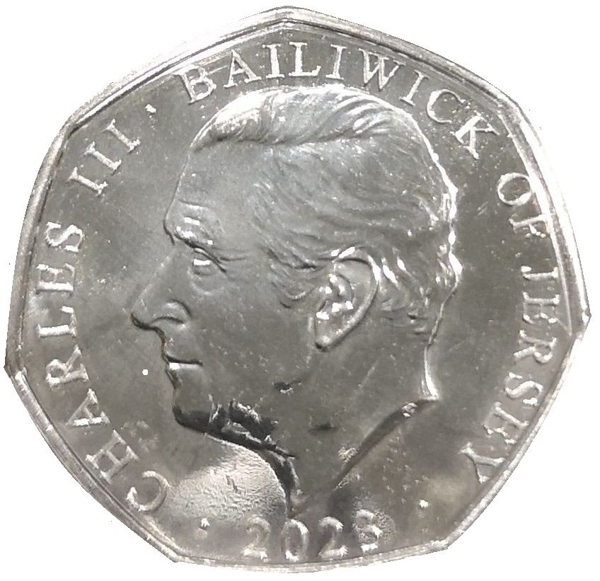 Jersey 50 Pence - Charles III Royal Residence - Buckingham Palace; Silver/Gold Plated obverse