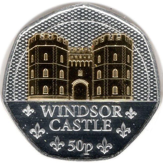 Jersey 50 Pence - Charles III Royal Residence - Windsor Castle; Silver/Gold Plated reverse